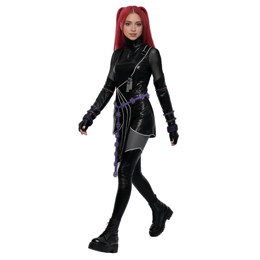 KPop Demon Hunters Mira Chasseuse Noire Costume Simili Cuir Tenue de Cosplay