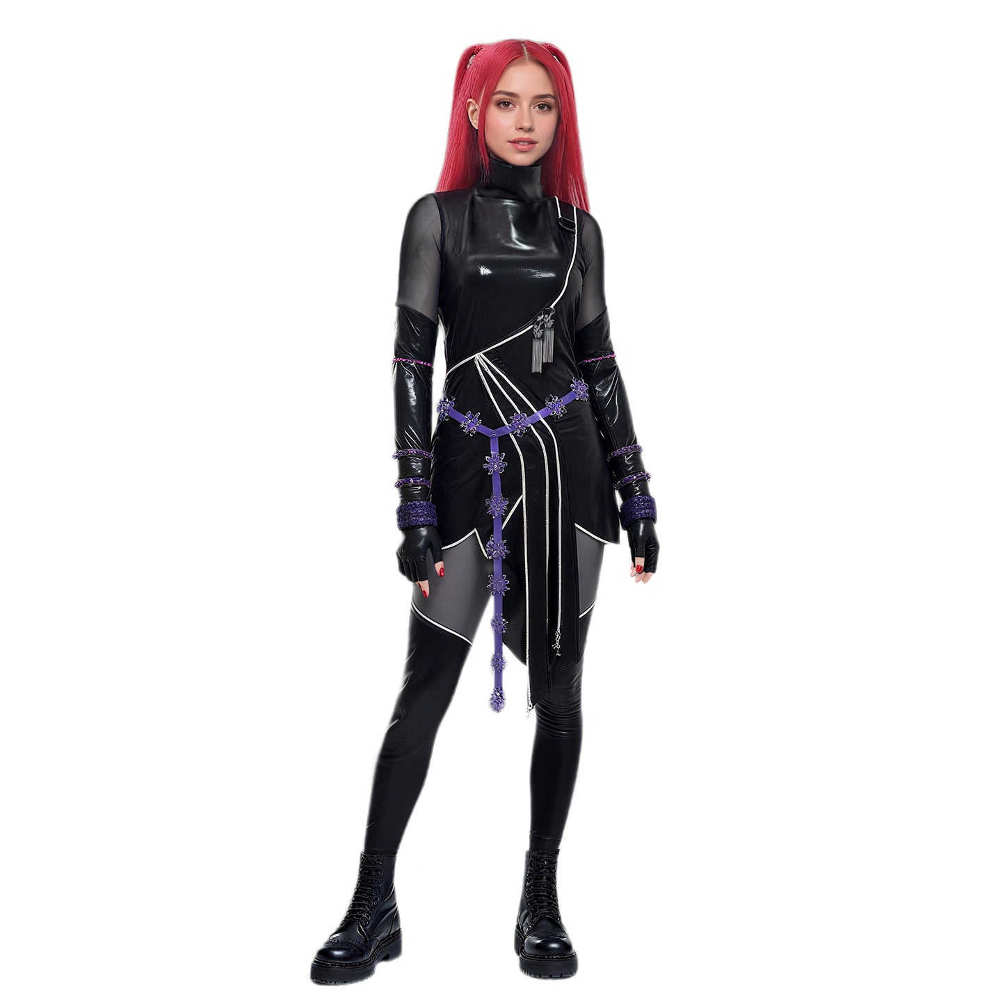 KPop Demon Hunters Mira Chasseuse Noire Costume Simili Cuir Tenue de Cosplay