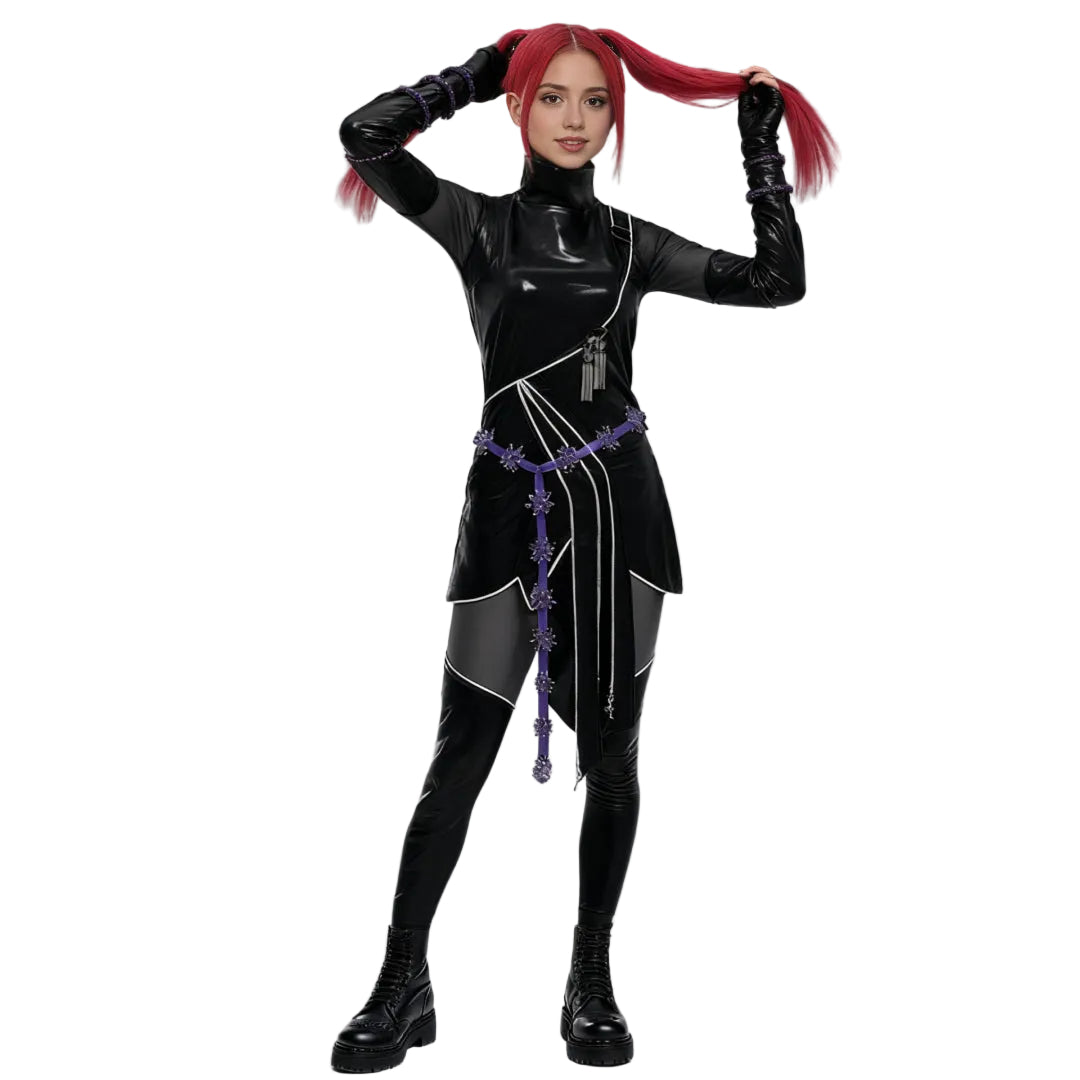KPop Demon Hunters Mira Chasseuse Noire Costume Simili Cuir Tenue de Cosplay