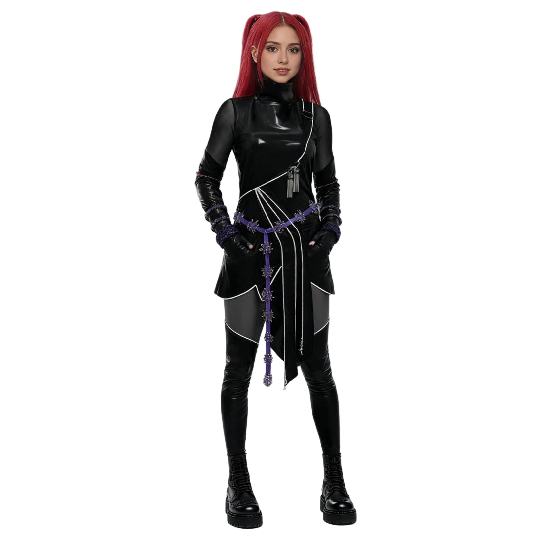 KPop Demon Hunters Mira Chasseuse Noire Costume Simili Cuir Tenue de Cosplay