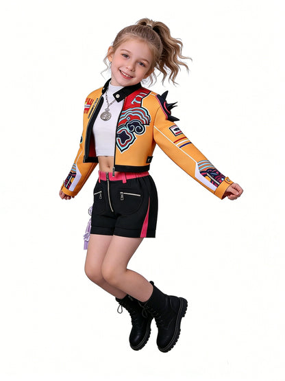 KPop Rumi 6-Piece Costume Deluxe Rumi Cosplay Yellow Jacket Shorts Full Set