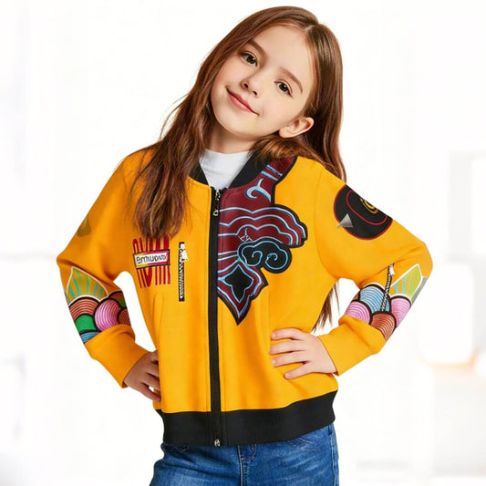 Kids KPop Rumi Yellow Jacket Printing Rumi Zip-up Hoodie for Daily Cosplay