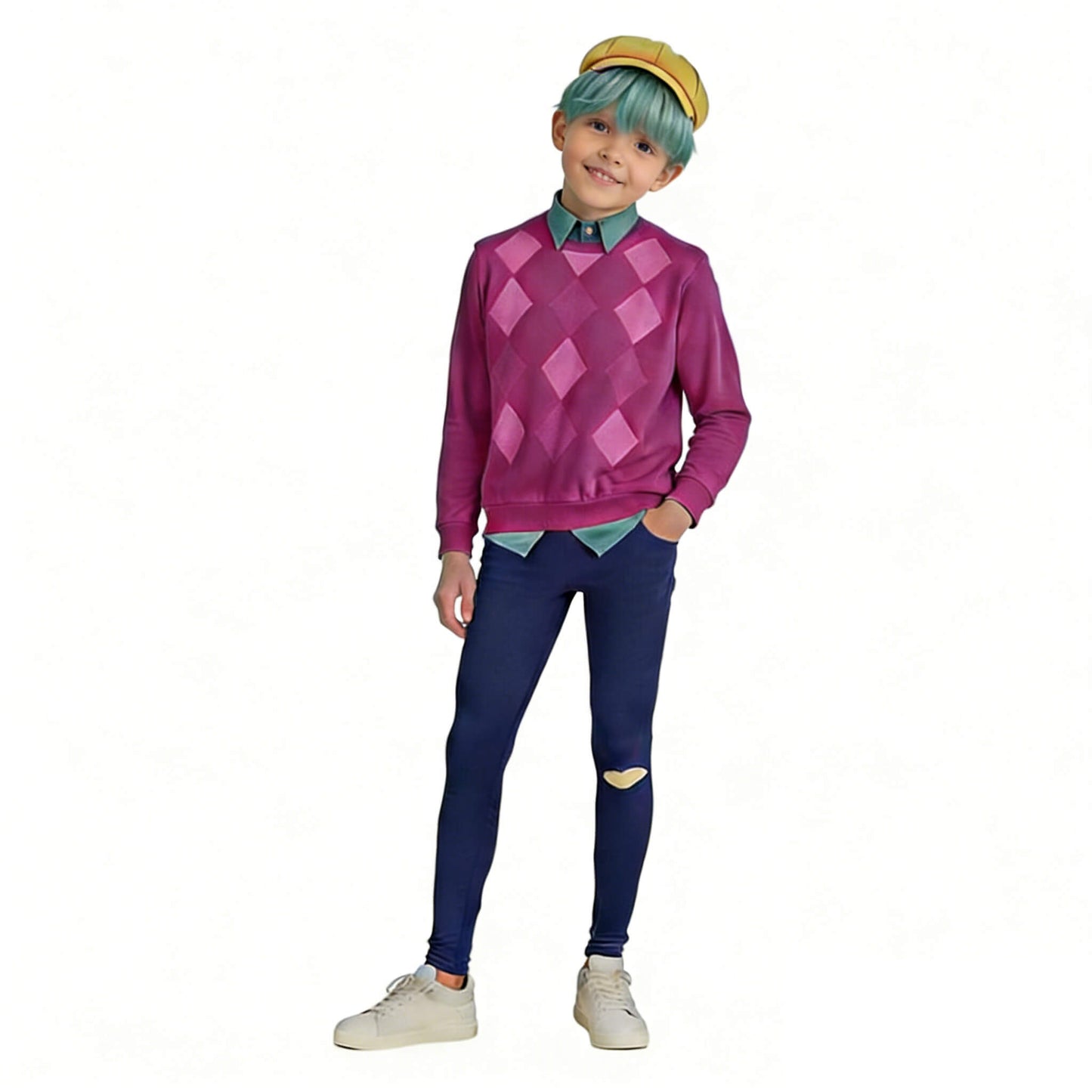 KPop Fashion Stage Performance Outfit Pink Top and Navy Jeans Cosplay Full Set for Boys and Men