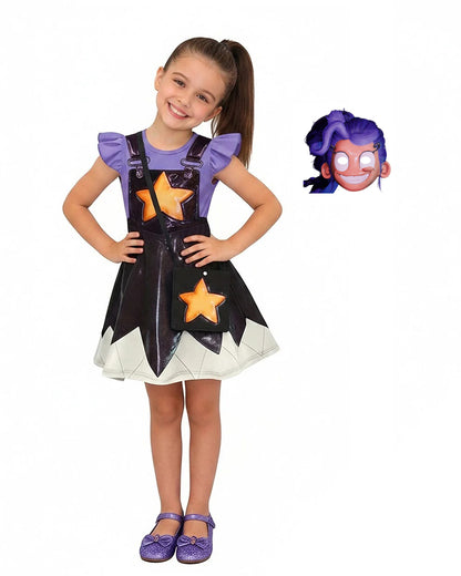 Kids Lily Love Braids Outfit Purple Flutter Sleeves Dress Bag Mask with Leggings