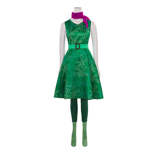 Inside Out Disgust Costume Green Sleeveless High Waist Dress Full Set Women Disgust Cosplay Outfit