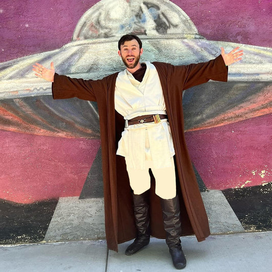 Obi-Wan Cotume Deluxe Kenobi Jedi Master Cosplay Costume Brown White Outfit Tunic Hooded Robe Full Set
