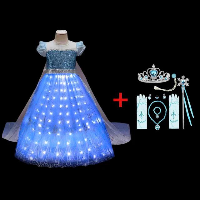 Vestido de princesa de Elsa para niñas, vestido luminoso con copo de nieve y cola, vestido de fiesta de cumpleaños