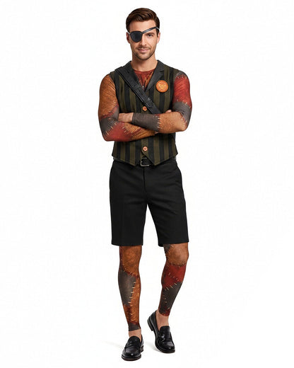 Creepy Puppy Costume Retro One-Eyed Toy Dog Jumpsuit Vest and Short 3pcs Suit for Halloween Carnival
