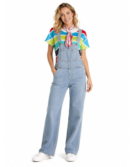 Adult Gracie Green Cosplay Outfit Rainbow Striped T-shirt and Blue Denim Overalls