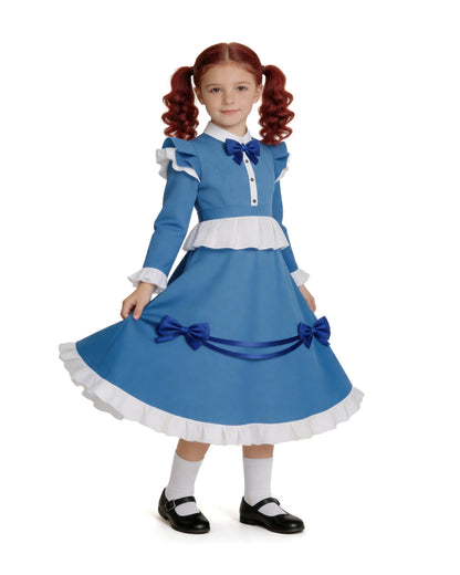 Girls The Incredible Doll Costume Blue Maid Dress with Matching Bow Accessories for Halloween Cosplay Theme Parties