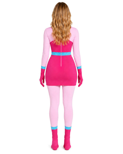Womens Pink Spider Monster Costume 2-in-1 Layered Horror Game Villain Dress for Game Player