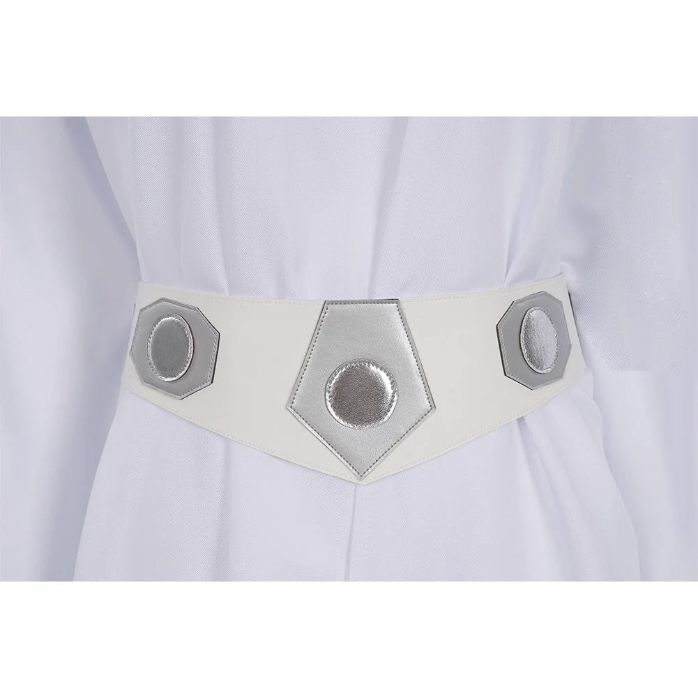 Déguisement Princesse Leia Femme Robe Longue Blanche à Capuche Tenue de Cosplay Leia Organa du Film