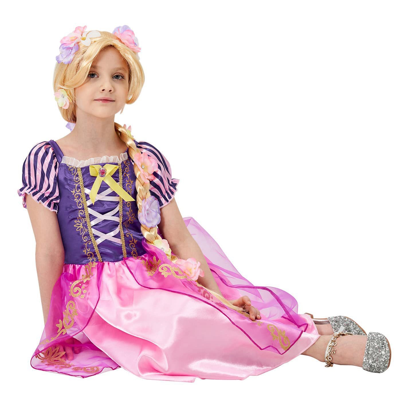 Vestido de princesa iluminado para niñas, vestido de fiesta, disfraz de princesa de pelo largo
