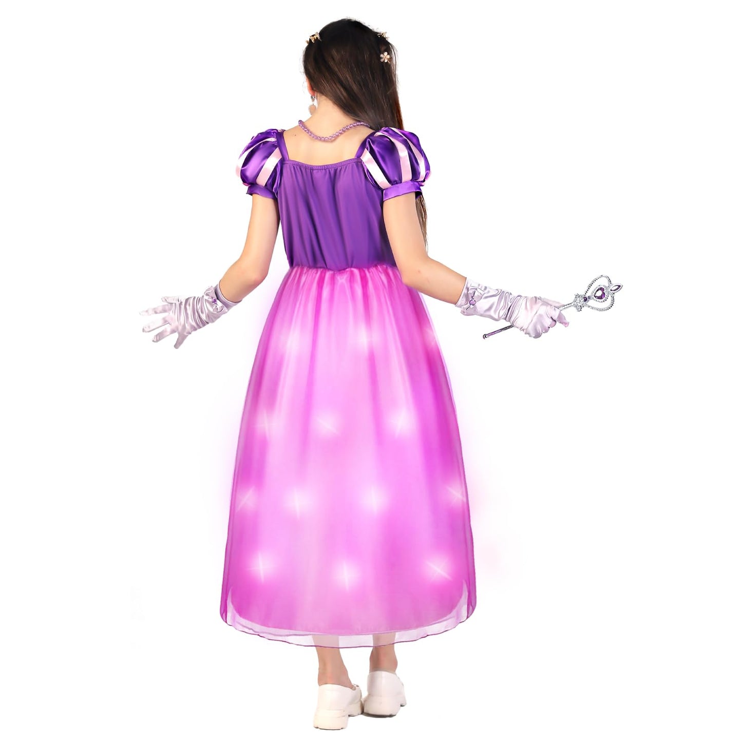 Vestido de princesa iluminado para niñas, vestido de fiesta, disfraz de princesa de pelo largo
