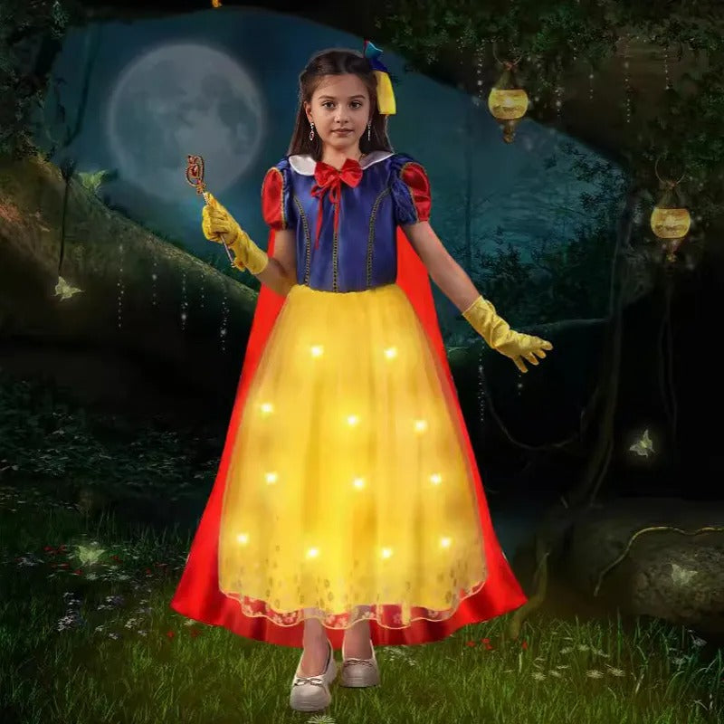 Vestido de princesa con luces para niñas, disfraz de princesa con luces LED y accesorios para fiestas