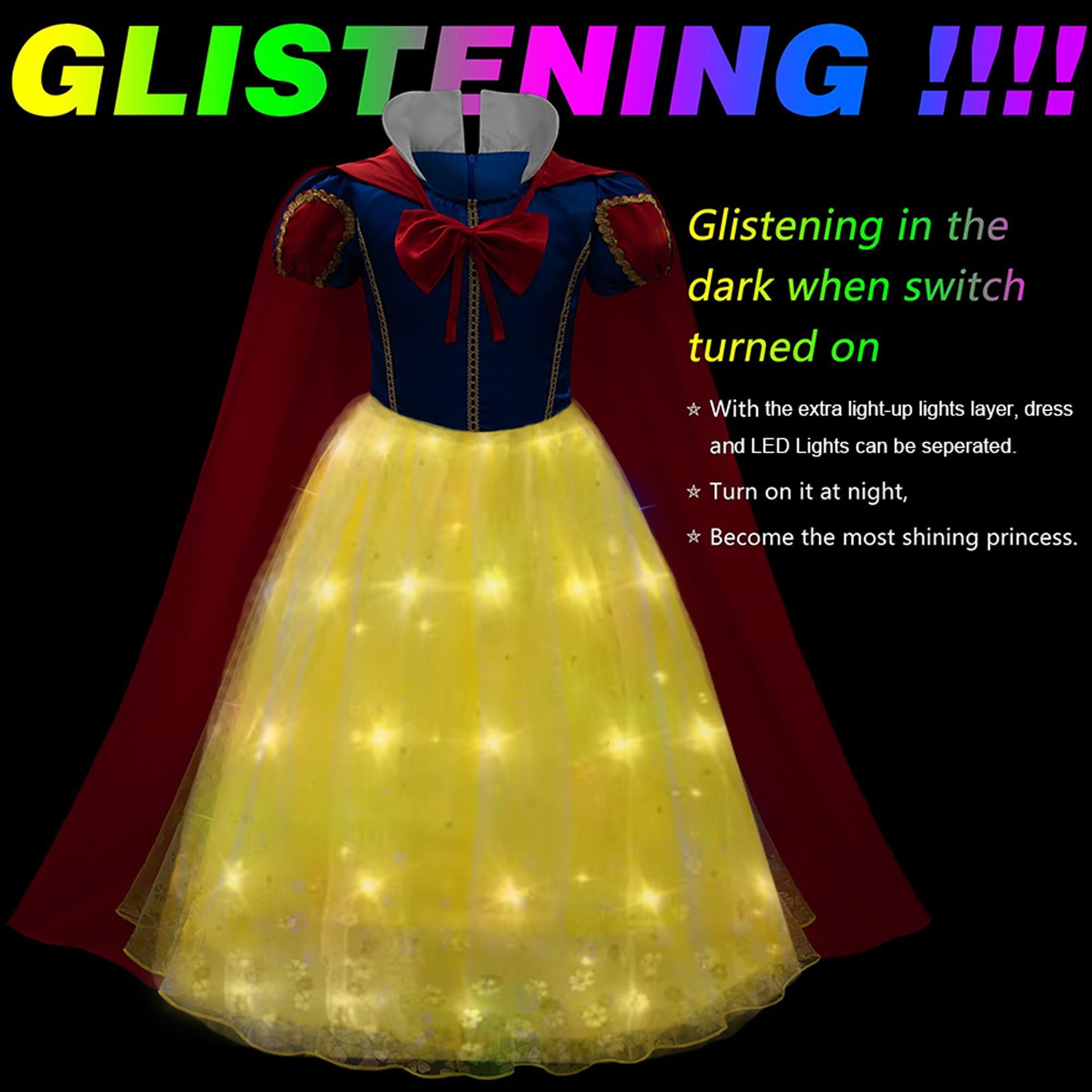 Vestido de princesa con luces para niñas, disfraz de princesa con luces LED y accesorios para fiestas
