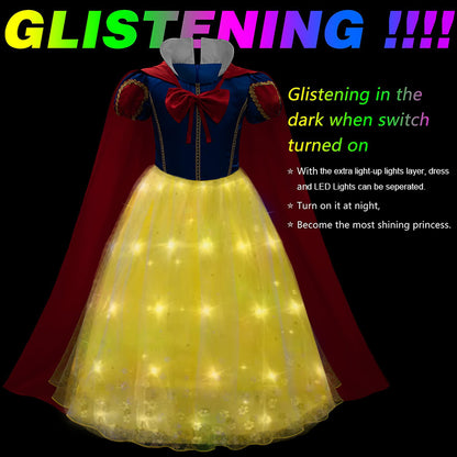 Vestido de princesa con luces para niñas, disfraz de princesa con luces LED y accesorios para fiestas