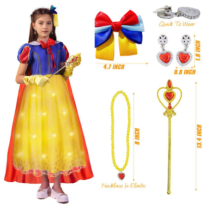 Vestido de princesa con luces para niñas, disfraz de princesa con luces LED y accesorios para fiestas