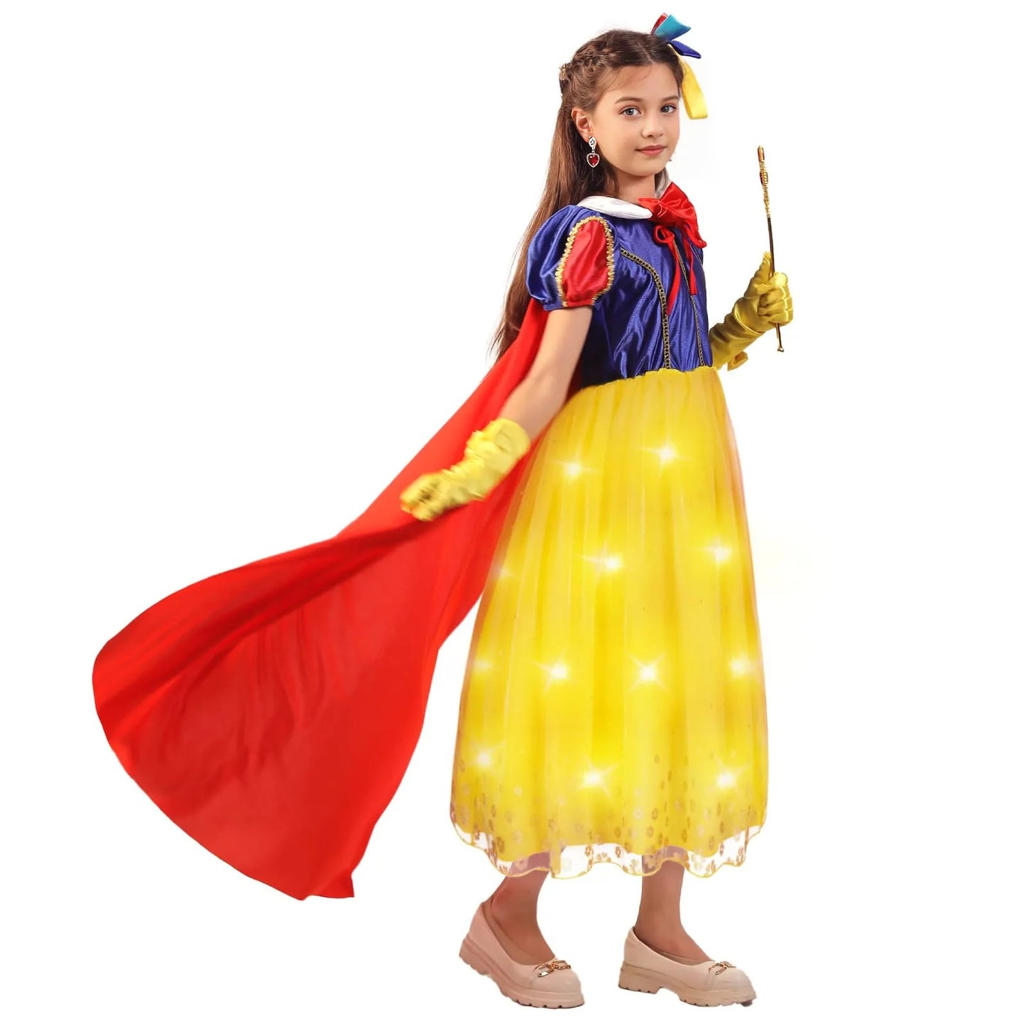 Vestido de princesa con luces para niñas, disfraz de princesa con luces LED y accesorios para fiestas