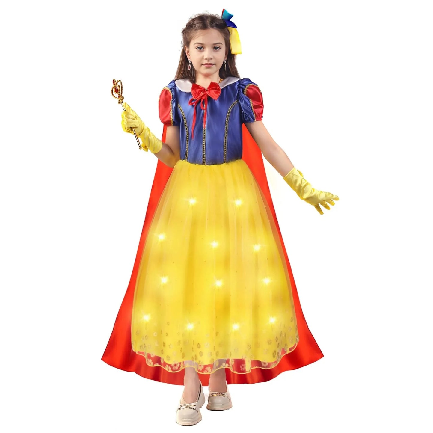 Vestido de princesa con luces para niñas, disfraz de princesa con luces LED y accesorios para fiestas