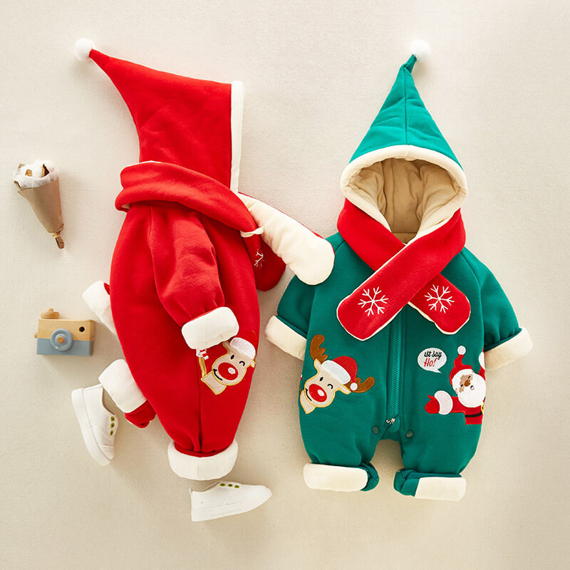 Grenouillère de Noël épaisse et chaude pour bébé, style élan mignon, pour filles et garçons