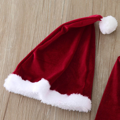 Costume de Noël 3 pièces pour tout-petits, hauts en velours, pantalon, chapeau, tenue de petit Père Noël pour filles