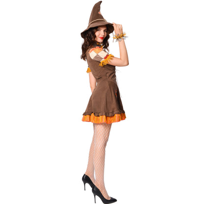 Women‘s Scarecrow Costume Adult Sexy Costume Off Shoulder Lace-up Mini Dress