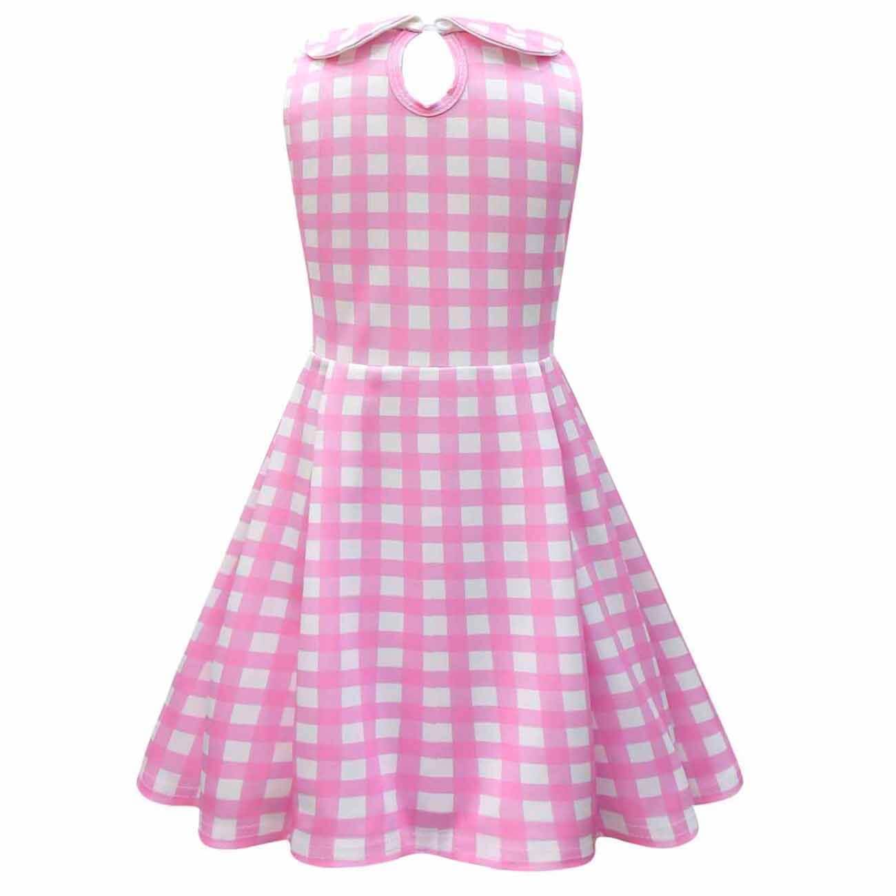 Vestido a cuadros rosa sin mangas para niñas, conjunto de fiesta con accesorios, disfraz de Halloween para niñas