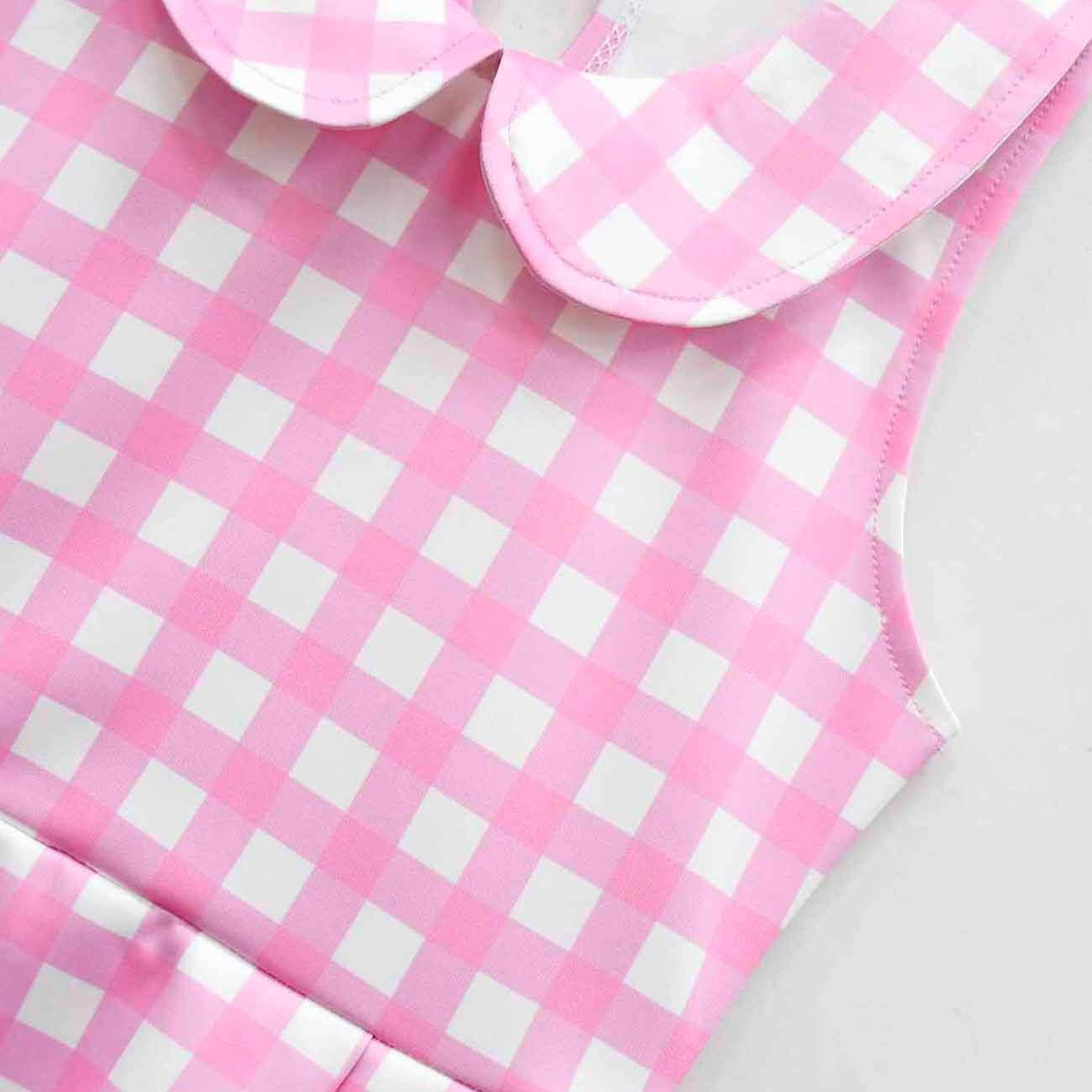 Vestido a cuadros rosa sin mangas para niñas, conjunto de fiesta con accesorios, disfraz de Halloween para niñas