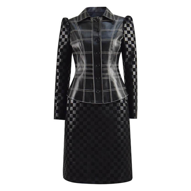 Fashion Black Costume Faux Leather Jacket and Skirt Halloween Cosplay Outfit