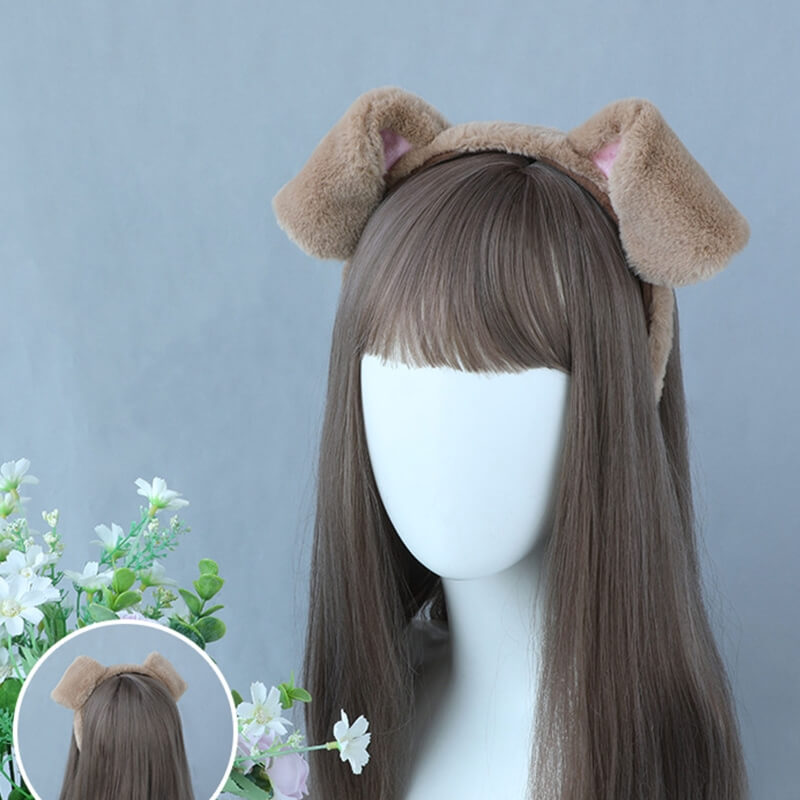Bandeau Fille avec Oreilles de Chien Serre-tête Moelleux Femme Élastiques Cheveux Doux