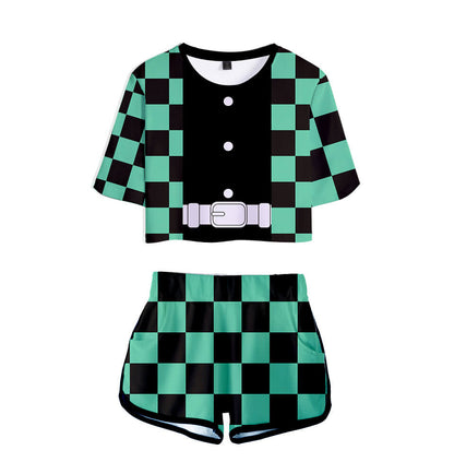 Adult Tanjiro Nezuko Running Suit Zenitsu Giyu Top and Shorts Halloween Activewear