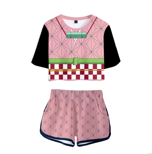 Adult Tanjiro Nezuko Running Suit Zenitsu Giyu Top and Shorts Halloween Activewear