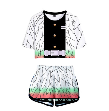 Kids Activewear Tanjiro Nezuko Running Suit Zenitsu Giyu Top and Shorts