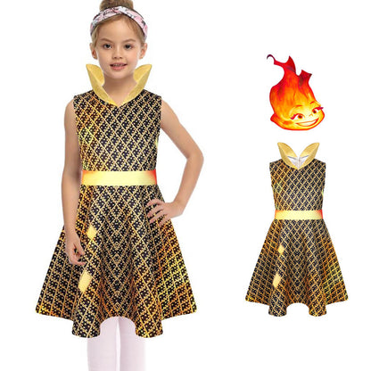Elemental Ember Lumen Costume Kids Ember Dress Mask Suit Fire Jacket for 2023 Halloween Cosplay