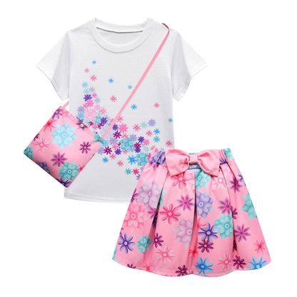 3PCS Isabela Cosplay Costume T-shirt and Skirt with Bag For Girls Age 3 Kids Madrigal Cosplay Outfit