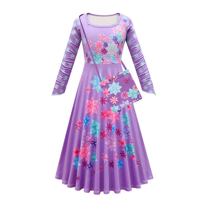 Flower Princess Isabela Costume Girls Mardrigal Magic Cosplay Dress with Bag and Cloak