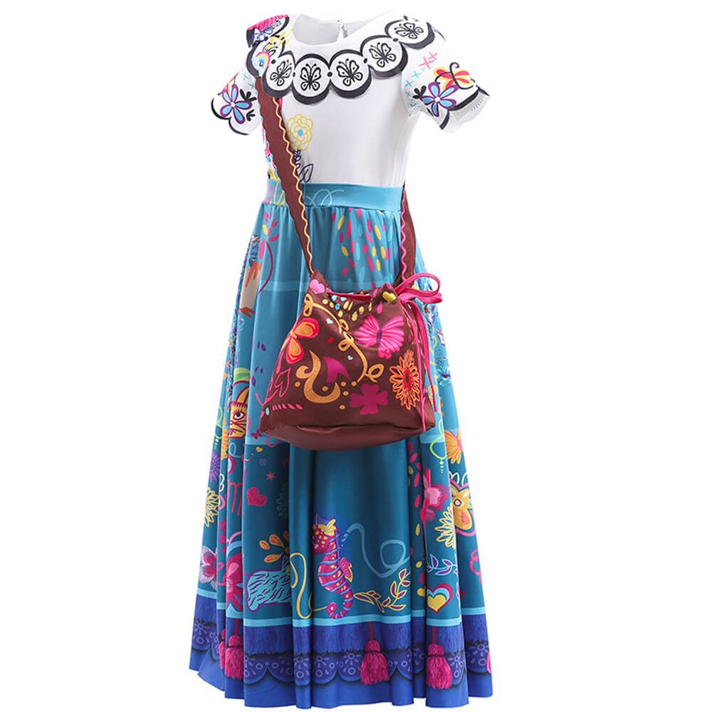 Kids Mirabel Dress with Bag and Wig Glasses Mirabel Mardrigal Party Carnival Halloween Costume