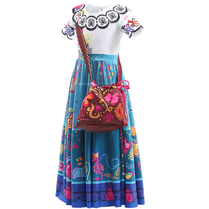 Kids Mirabel Dress with Bag and Wig Glasses Mirabel Mardrigal Party Carnival Halloween Costume