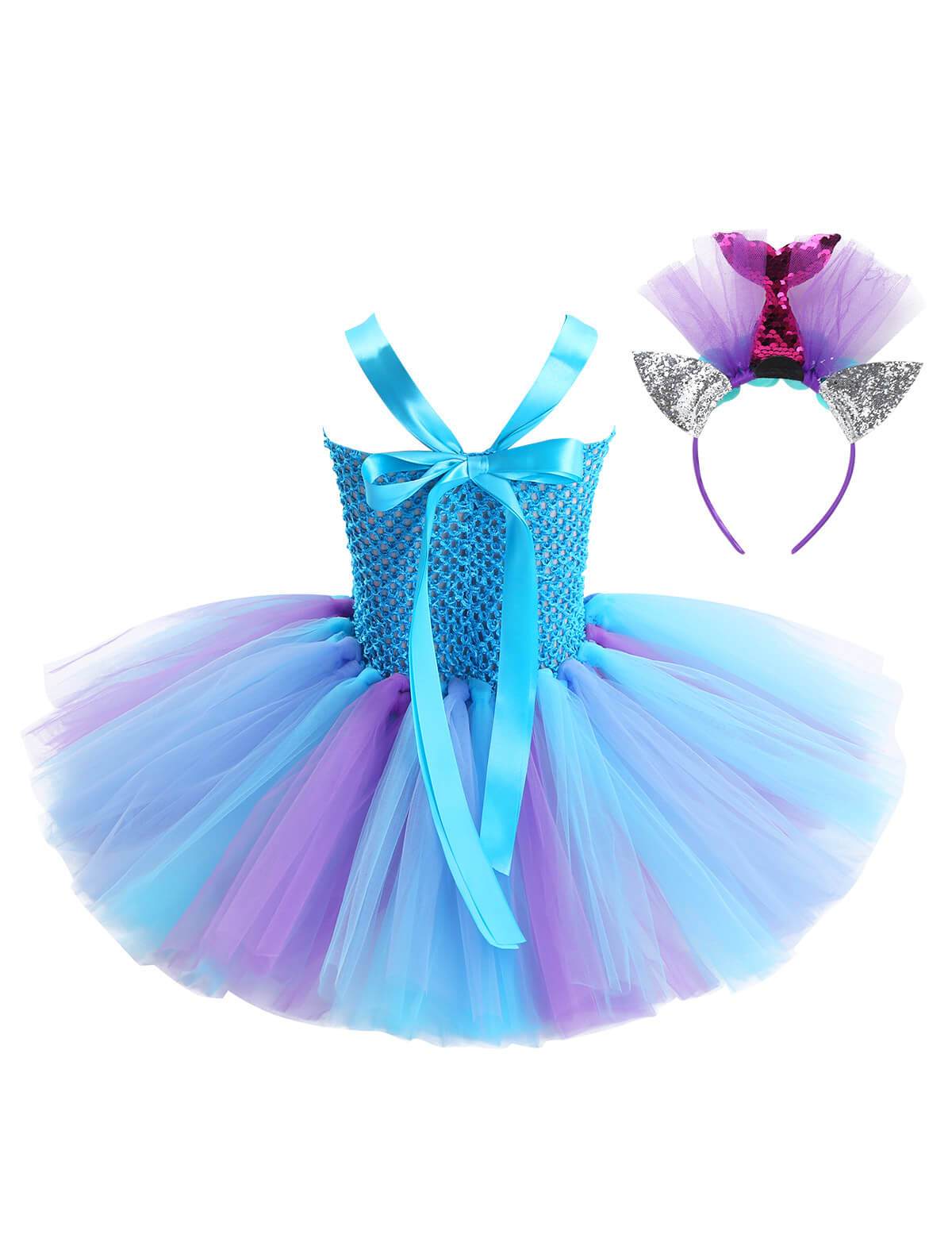 Robe tutu sirène pour enfants avec cerceau de cheveux Robe de princesse Ariel Petite sirène Costume de cosplay quotidien