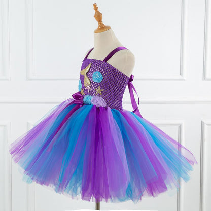 Robe tutu sirène pour enfants avec cerceau de cheveux Robe de princesse Ariel Petite sirène Costume de cosplay quotidien