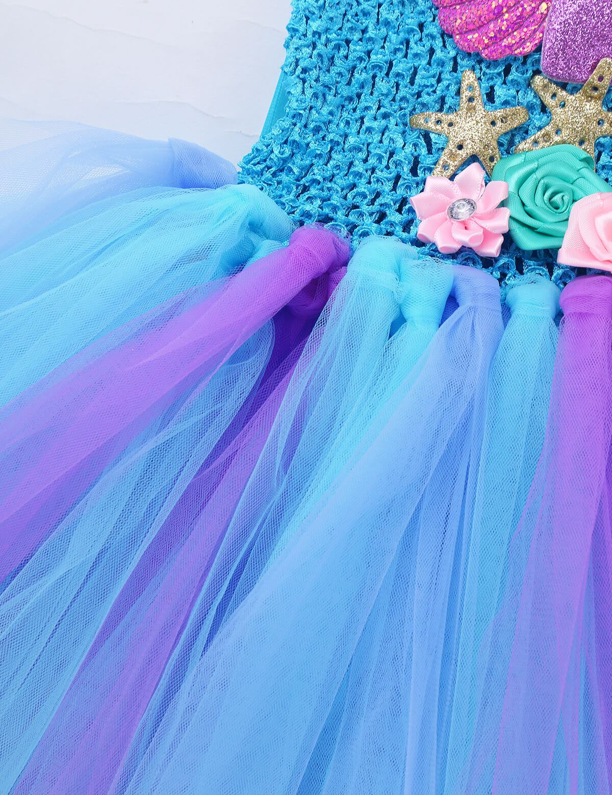 Robe tutu sirène pour enfants avec cerceau de cheveux Robe de princesse Ariel Petite sirène Costume de cosplay quotidien