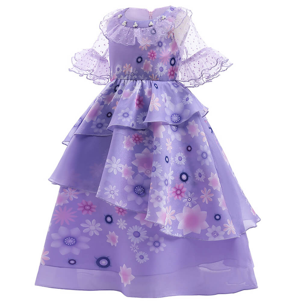 Kids Isabela Dress Chiffon Flower Princess Costume Madrigal Cosplay Outfits