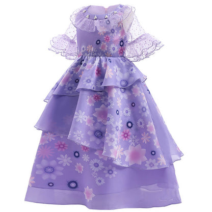Kids Isabela Dress Chiffon Flower Princess Costume Madrigal Cosplay Outfits