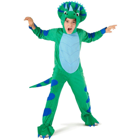 Child Triceratops Costumes Kids Dinosaur Jumpsuit Helmet Suit Halloween Costume for Boys Girls 3-12Y
