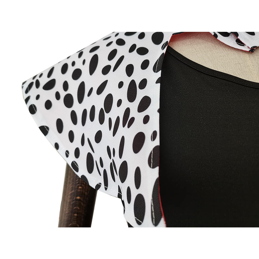 Robe de Cosplay Cruella Deville avec Gants et Cape Ensemble Complet Déguisement d'Halloween les 101 Dalmatiens