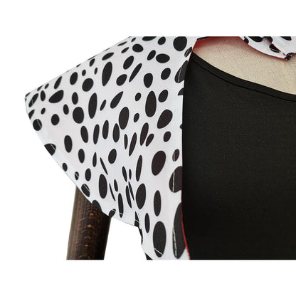 Cruella Deville Cosplay Dress with Gloves and Cape Full Set 101 Dalmatians Halloween Costume