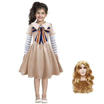 Girls M3GAN Dress Costume Horror Movie M3GAN Dress for Kids Halloween Robot Doll Cosplay Outfit Wig Full Set