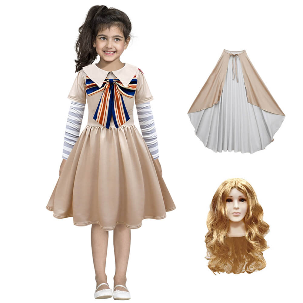 Girls M3GAN Dress Costume Horror Movie M3GAN Dress for Kids Halloween Robot Doll Cosplay Outfit Wig Full Set