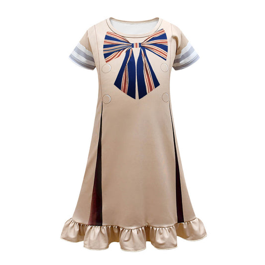 Kids M3GAN Dress Short Sleeve M3GAN Costume Wig Horror Doll Cosplay Costume for Girls